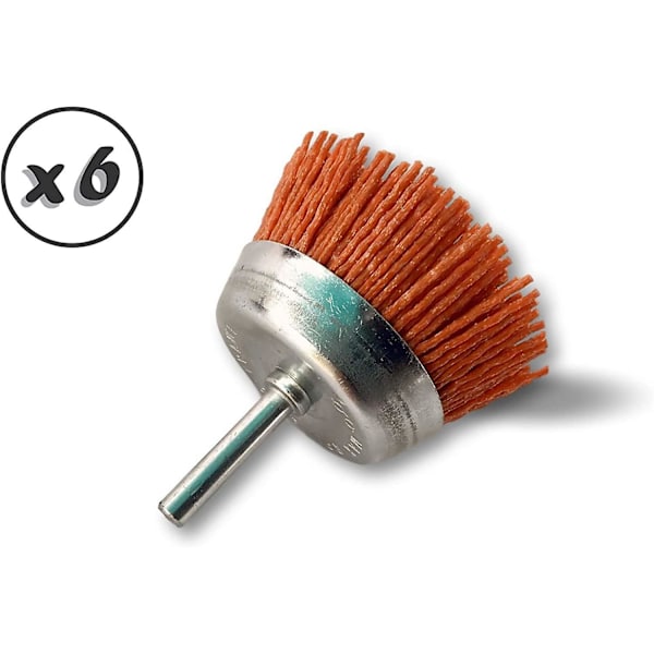 Pyörivä metalliharja 75 mm | 6 kpl | Varressa 6 mm | 80-karvainen jyrsitty nailonharja