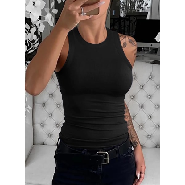 Kvinners Tank Tops Sommer Ermeløs Basic Cami Topp Skjorte Slim Strikket Ribbet Racerback Bluser XL