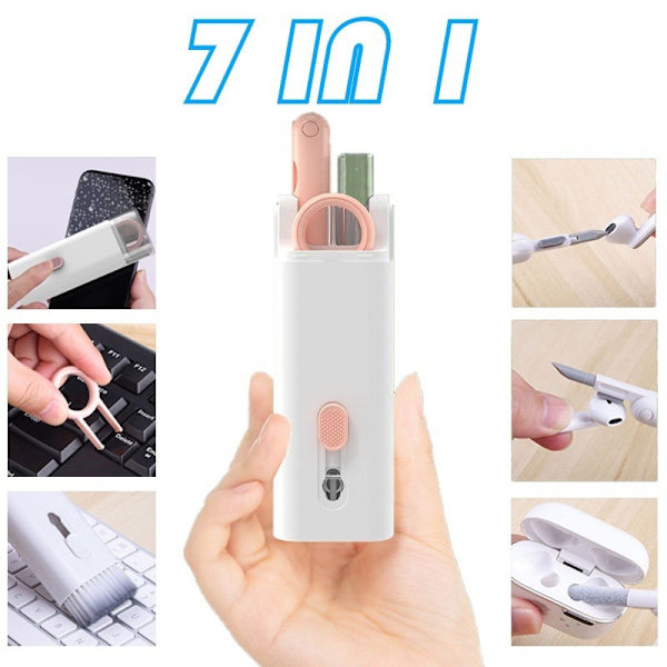 7 i 1 Elektronik Hörlurar Rengörings Kit Bärbar Tangentbord Rengörings Borste Set rosa
