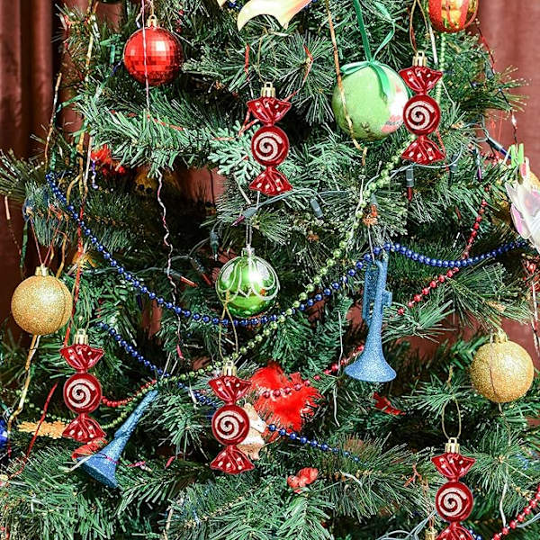 Julgodispynt, 6 stycken julgransgodis hängande dekorationer glitter pepparkaksdekoration söta formade kulor hängande hängen för jul