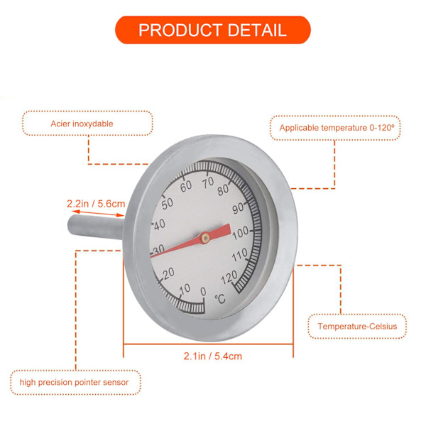 Termometer, 1 stk BBQ Pizza Grill Termometer Temperaturmåler 120℃ for Grillmatlaging