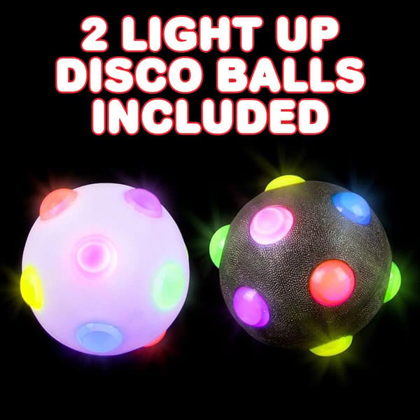 Hoppende bold disco med lys, hvid og sort, 2 stk.