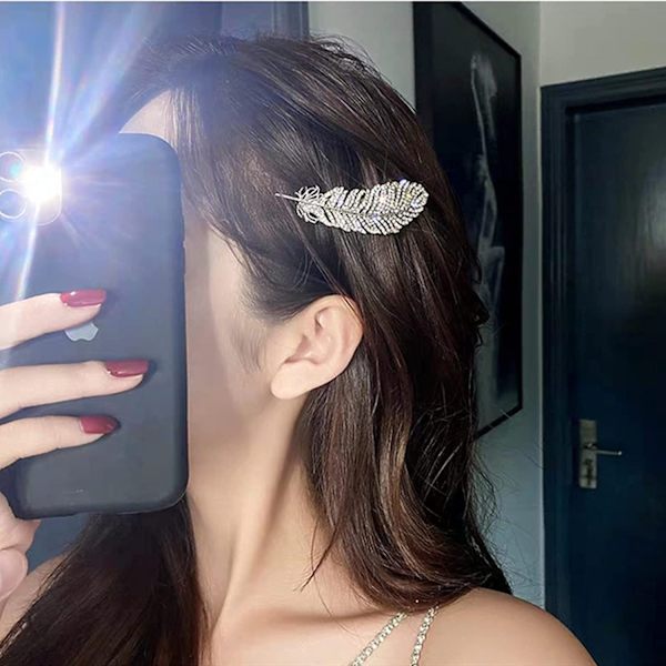 2 stk skinnende imitert diamant fjær hårnål øre brusk sideklips bryllup