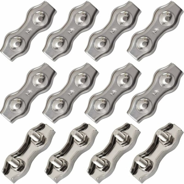 12 stk Duplex rustfrie stålklemmer Dobbel rustfrie stålkabelklemmer