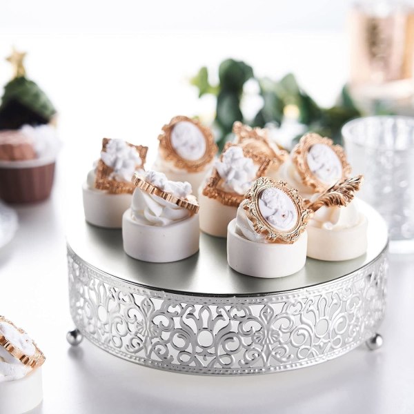 8\" Rund blonder sølv metall bryllupskake stativ, dessert display stativ blank metallisk finish for dessert cupcake bakverk godteri display