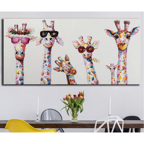 Dekorativ canvasbild, färgglad giraffdjurfamilj, 30x60 cm