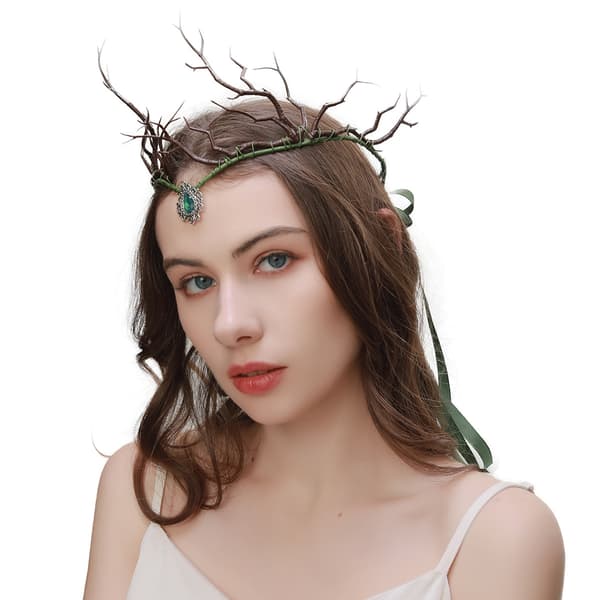 Hodebånd Fe Antler Krone, Elf Blomster Hodebånd Kunstig Tre