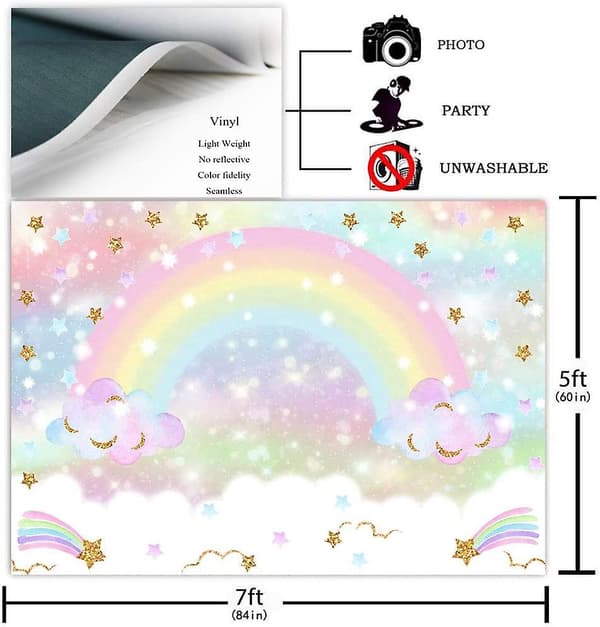 Regnbuebakgrunn kompatibel Bursdagsfest 7x5ft Glitterstjerne Regnbuehimmel Sky Ph