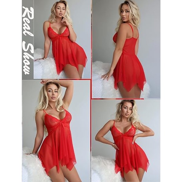 Spetsunderkläder för kvinnor Spets Babydoll Nattkläder Boudoir Outfits Plus Size Langeray