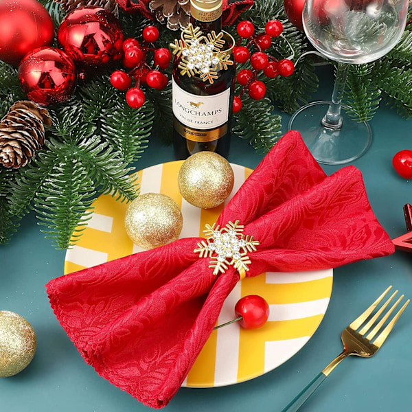 10 stk. Jule Servietringe, Guld Snefnug Servietholdere Jule Servietspænde med Rhinesten til Julebryllup Festmiddag Thanksgiving