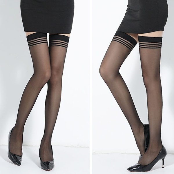 5 stk Sexy Girls  Svart Mote Stay Up Silkestrømpe topp Ling