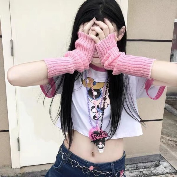 Armskydd söta kvinnor japanska harajuku Armvärmare för flickor Handskar Fingerl