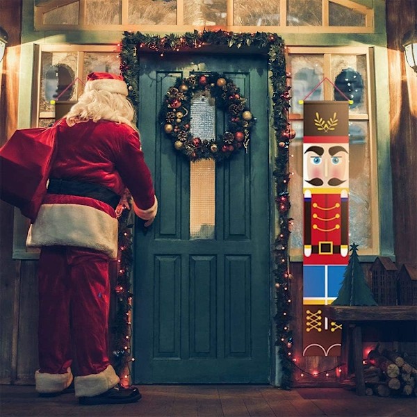 Soldatdekorasjonsbanner for hjemmedørgardin, God Jul-banner, veranda, julehengende, feriehengende banner, juledekorasjon til inngangsdøren
