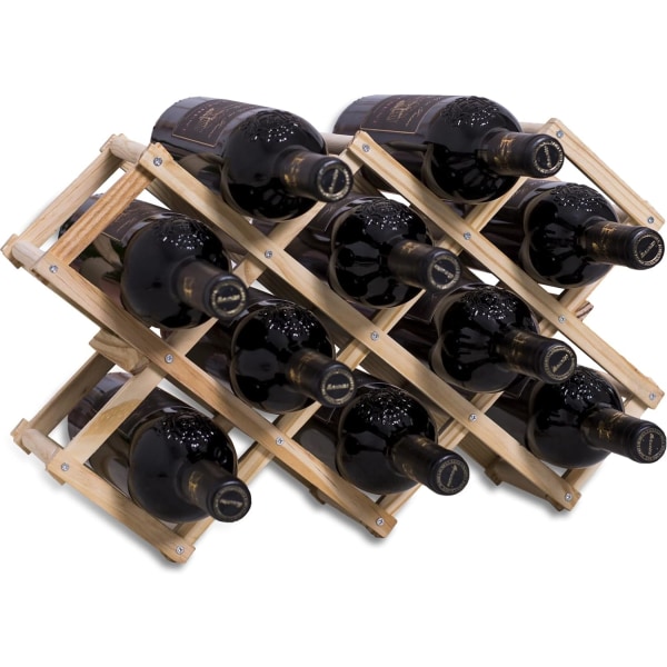 Stablebar vinstativ i tre med plass til 10 flasker, rombestokk, håndlaget 3-lags vin