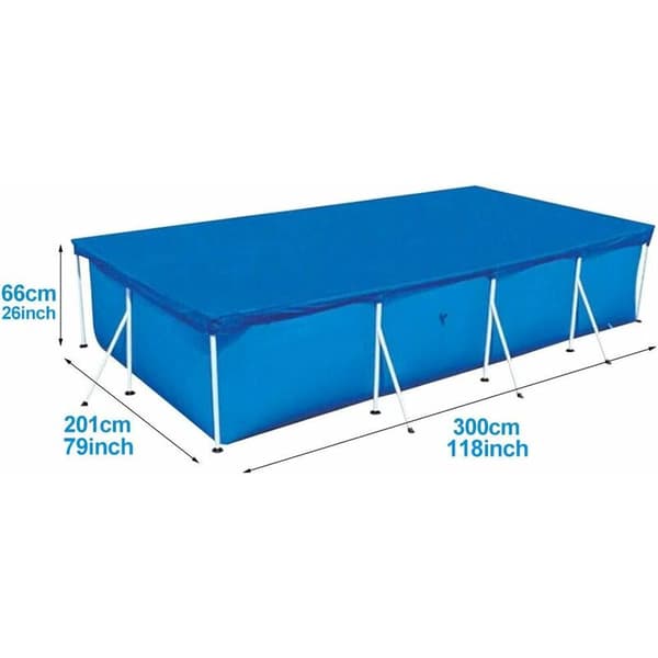 Rektangulär rörformad pooltäckning, rektangulär pooltäckning, rörformade pooler bubbelskydd, regnskydd - blå (300X200CM)