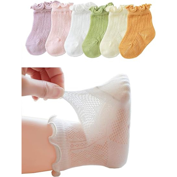 Baby Toddler Girls Princess Cotton Frilly Socks Lace Ruffle Pack of 6 Thin