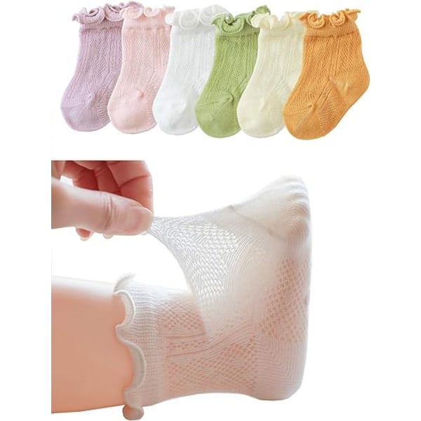 Baby Toddler Girls Princess Cotton Frilly Socks Lace Ruffle Pack of 6 Thin Mesh Summer för klänning