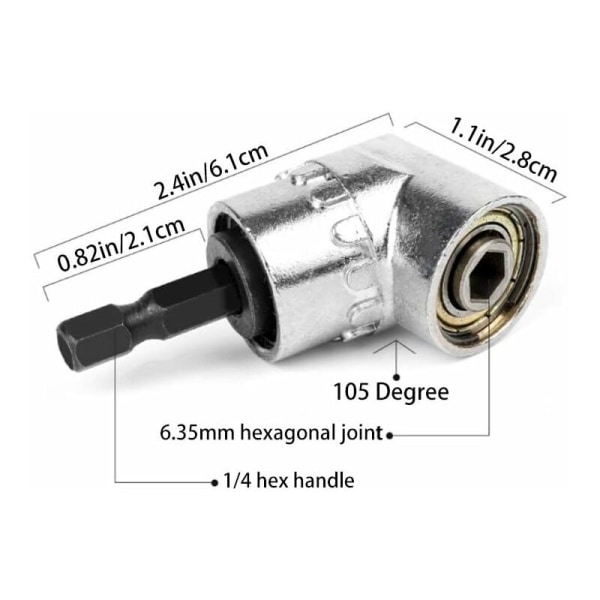 1 kpl Oikean kulman porakanki ja 3 kpl 1/2\" 3/8\" 1/4\" Hylsyadapterisarja Kulma 105 asteen ruuvimeisseli