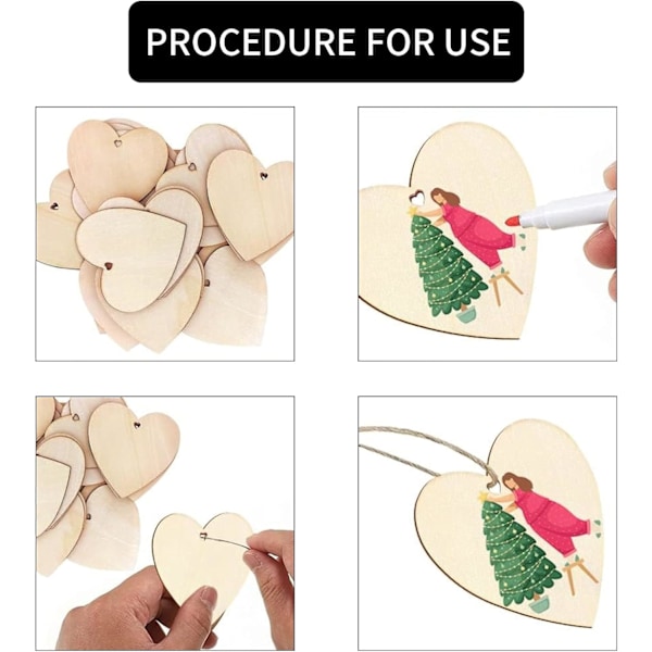 50 Træhjerter med Huller, Hængende Træhjerter Bryllupsdekoration Træhjerter med Jutesnore, Velegnet til Bryllupper, Jul, Fødselsdag