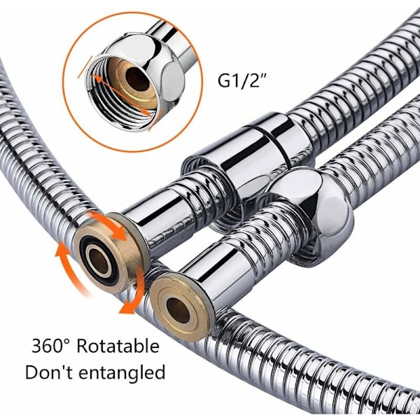 Universell duschslang (1,5M), anti-twist och anti-twist duschslang, rostfritt stål/krom