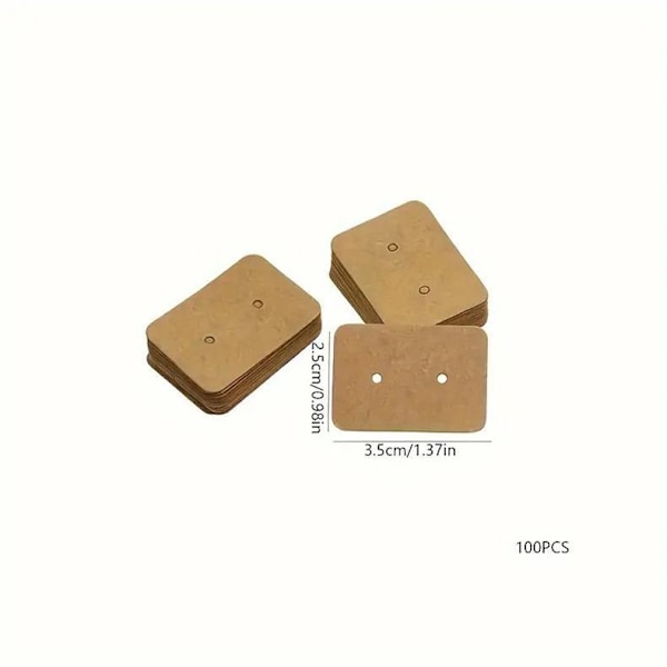 200 st Rektangulära Örhängeshållare Kartongpapper Örhänge Stud Display Stativ 2,5 cm x 3,5 cm för Bröllopsgåvor Brun