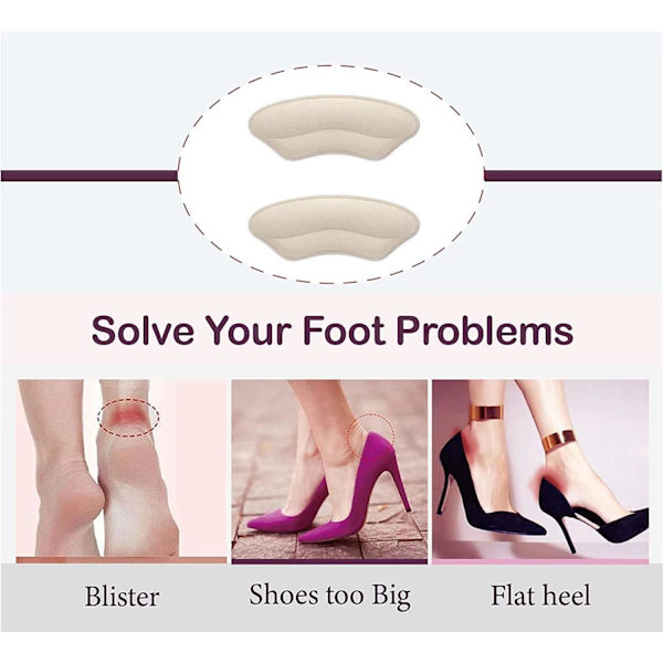 Hælgrep Polstring Pads for Løse Sko, Hæl Pad Tilpasning, Passer Store Kvinners