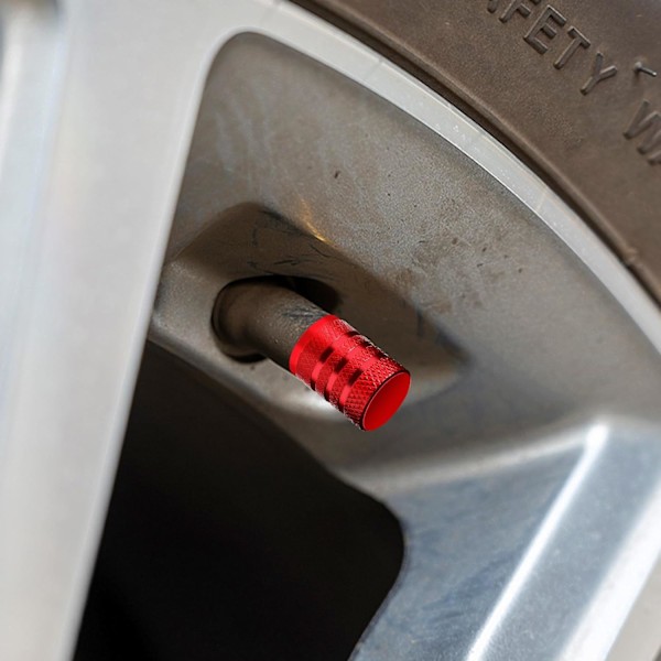 Pieces Däckventilklockor, Aluminium Bil Cykel Däckventilklockor för Stabilt Däcktryck med Plastfoder för Bil Lastbil (Röd)