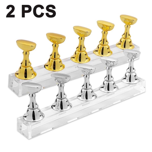 2 Set Acrylic Nail Art Practice Stands Magnetic Nail Tips Holders Training