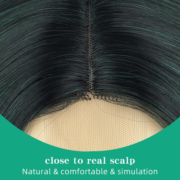 Pitkä aaltoileva peruukki Vihreät peruukit naisille Keskiosa Kiharat synteettiset hiukset Teal Wi