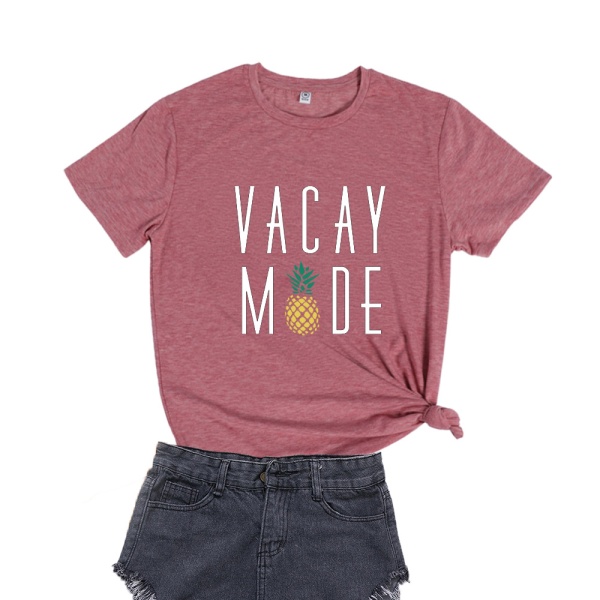 Damer VACAY MODE Brev Ananas Tryck Frisk och Söt Kortärmad T-shirt