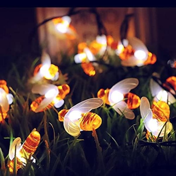 Solarslinga, 6,5 meter 30 LED Solcellsslinga, LED-slinga för Trädgård Uteplats Bröllopsfest Juldekoration (Bi)