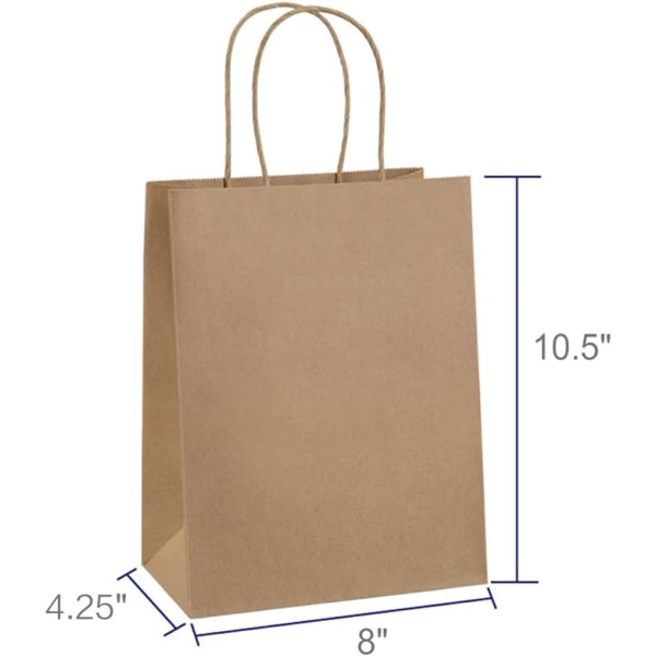 5 Piece Gift Bag 8x4.25x10.5 Brown Paper Gift Bag with Handle Large Capacit