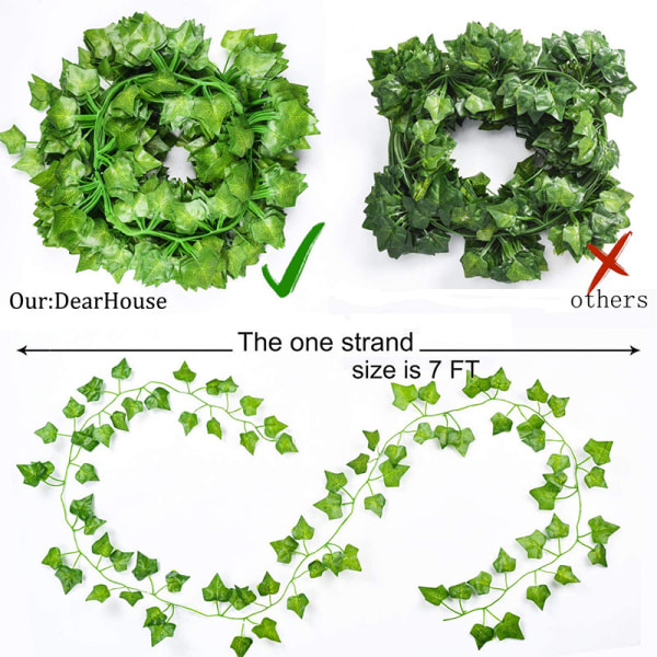 12 Pack  Fake Ivy Artificial Leaves Real-Looking Greenery Hanging