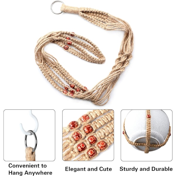 2 st Macrame Blomkrukehållare Inomhus Hängande Blomkrukor Macrame Bomullsrep Hållare Dekoration med 4 Krokar