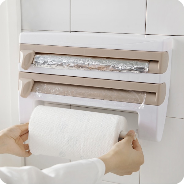 Väggmonterad dispenser för plastfolie, väggmonterad dispenser - förvaring av hushållspapper, kökets väggmonterade hylla - förvaringsställ för kök med vassa blad