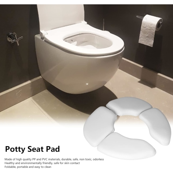 Matka-pottaistuimen pehmuste, valkoinen, taitettava wc-istuimen pehmuste, kannettava pehmustettu wc-istuin