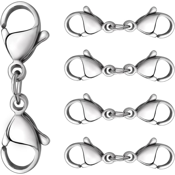 10 stycken Dubbla Hummerlås, Halsbandskoppling, Halsbandslås kompatibla Kedjor Armband Smyckeshantverk - Silver/26mm