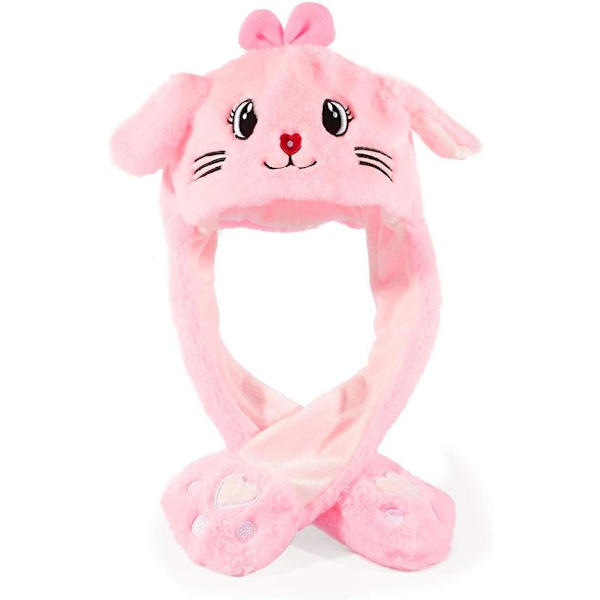 Børns bevægelige ører hat piger blød plys sød dyr hat kat pink 55