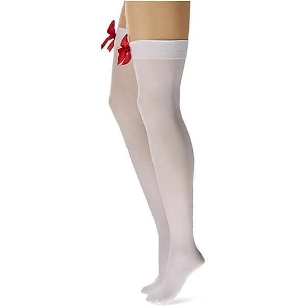 Dam Halloween Satin Bow Over Knee Socks, Vit Röd, One Size