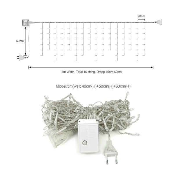 Istappsslinga i olika höjder - 96 LED - 5 meter - Varmvit