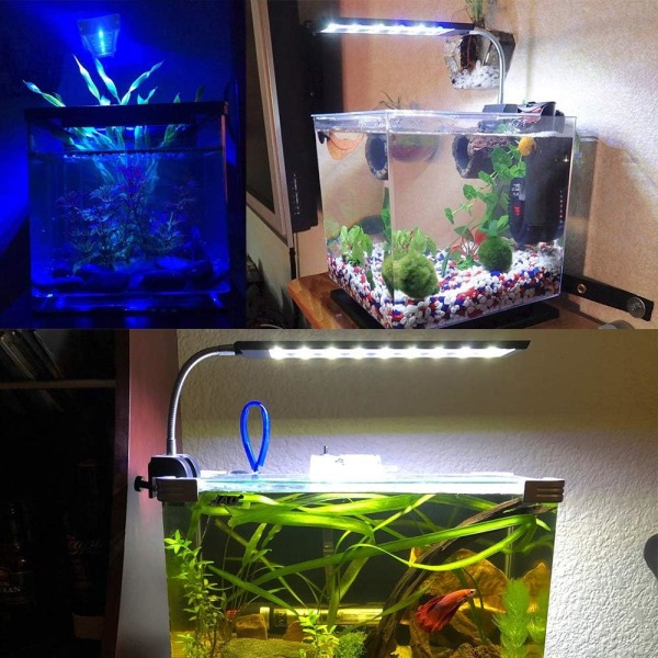 Fish Tank Clip on Light med inline timer, Clamp Aquarium Light med hvit