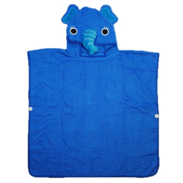 Premium poncho med huva för barn och toddler - bomull (blå)