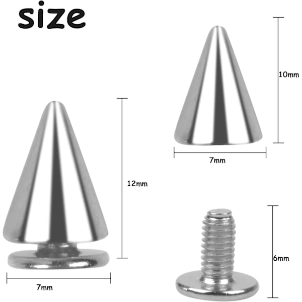 100 st 7x10 mm Metall Dekorativa Nitar Punk Spikar Koner Nitar Killer