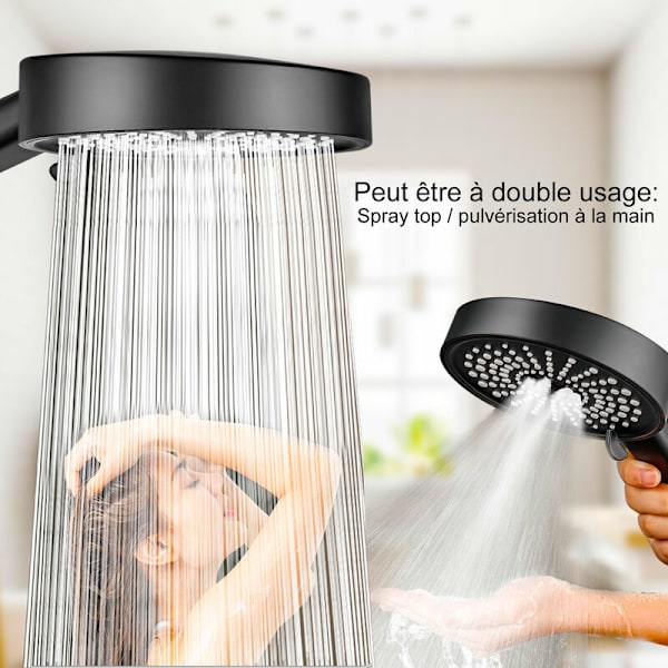 Massageshowerhoved, 5 spraytilstande universel massageshowerhoved, indeholder ikke vandslange, sort