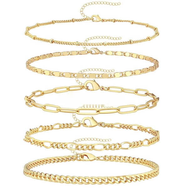 Five Piece Bracelet Set Women's 18K Gold Plated Chain Bracelet Wo