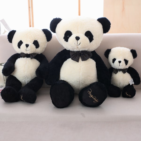 Söt sittande pandadocka fluga svartvit panda sovande docka plysch t