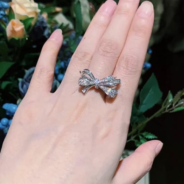 Ringar  Sterling Silver Färg Båge Båge Båge Båge Zirkon Ring Kvinnor Fa