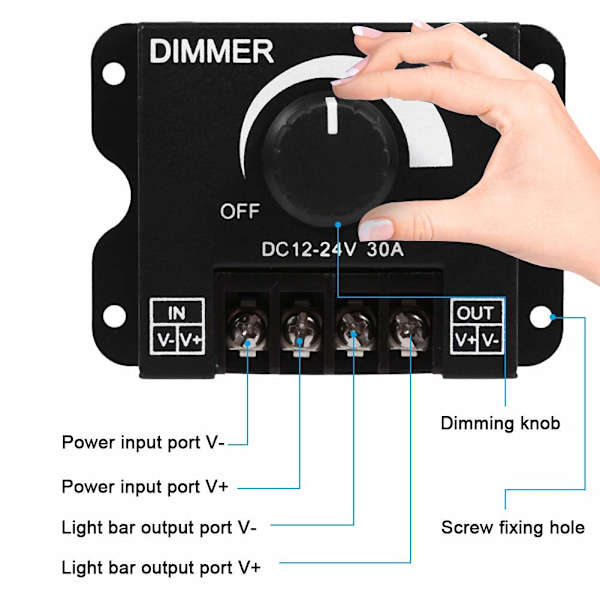 Dimmer 12V 24V 30A Enkeltfarvet LED Regulator Controller til LED Strip Lysbånd Lampe Belysningsstyring Lysstyrke Sort