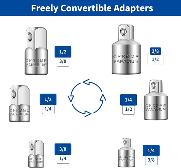 Stikadapter, 6 stk. Ratchet Adapter, Adapter Sæt 1/4\" til 3/8\", 3/8\" til