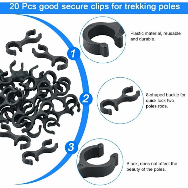 20 stk. Alpenstock vandrestav tilbehør plastik clips vandrestav clips
